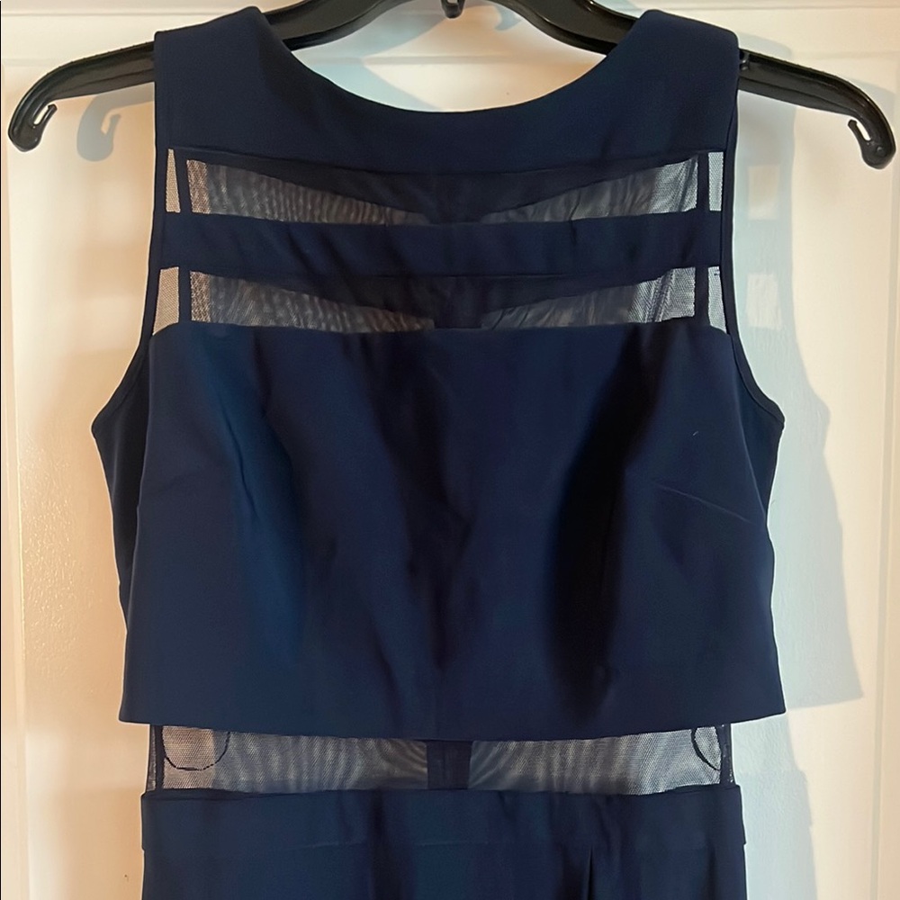 Navy Sleeveless Dress with Mesh Accents